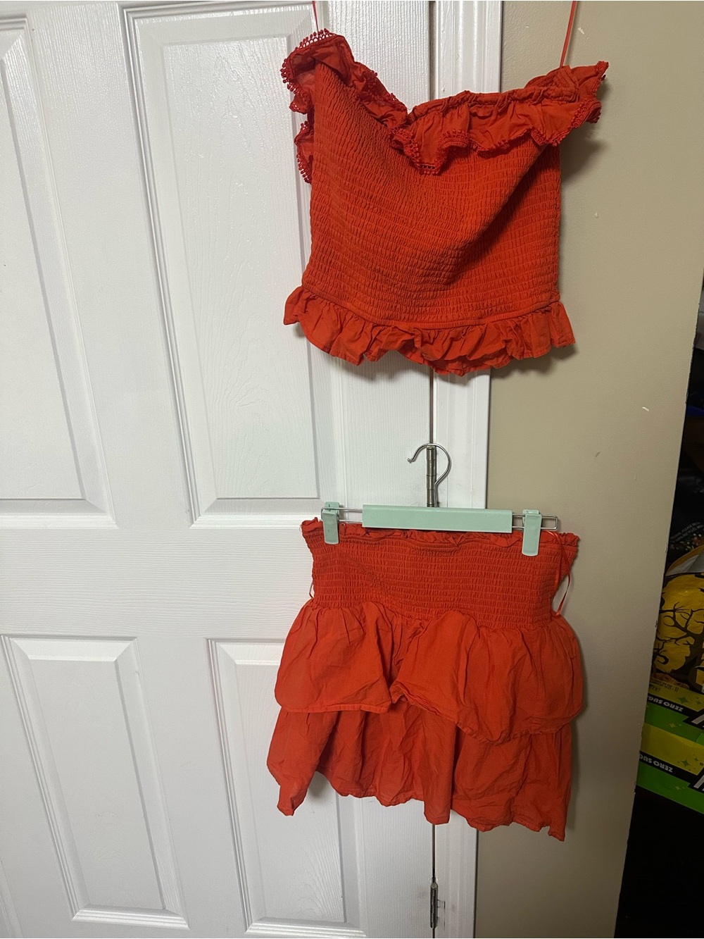 Francesca's Collections Orange Smocked Ruffle Crop Top & Skirt Set